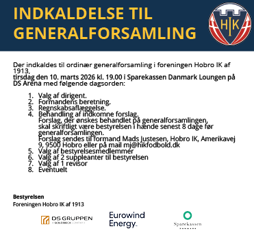 Indkaldelse til generalforsamling i Foreningen Hobro IK af 1913